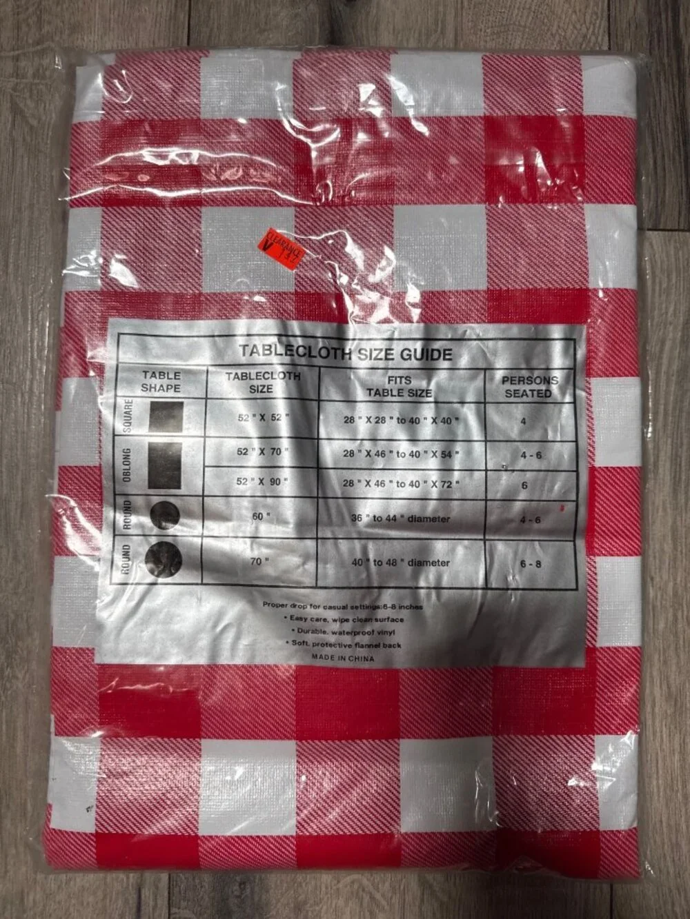 Picnic Place Red & White Gingham Flannel-Backed Vinyl Round Tablecloth 60